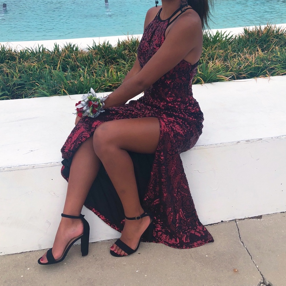 Red Sequined Prom Dress